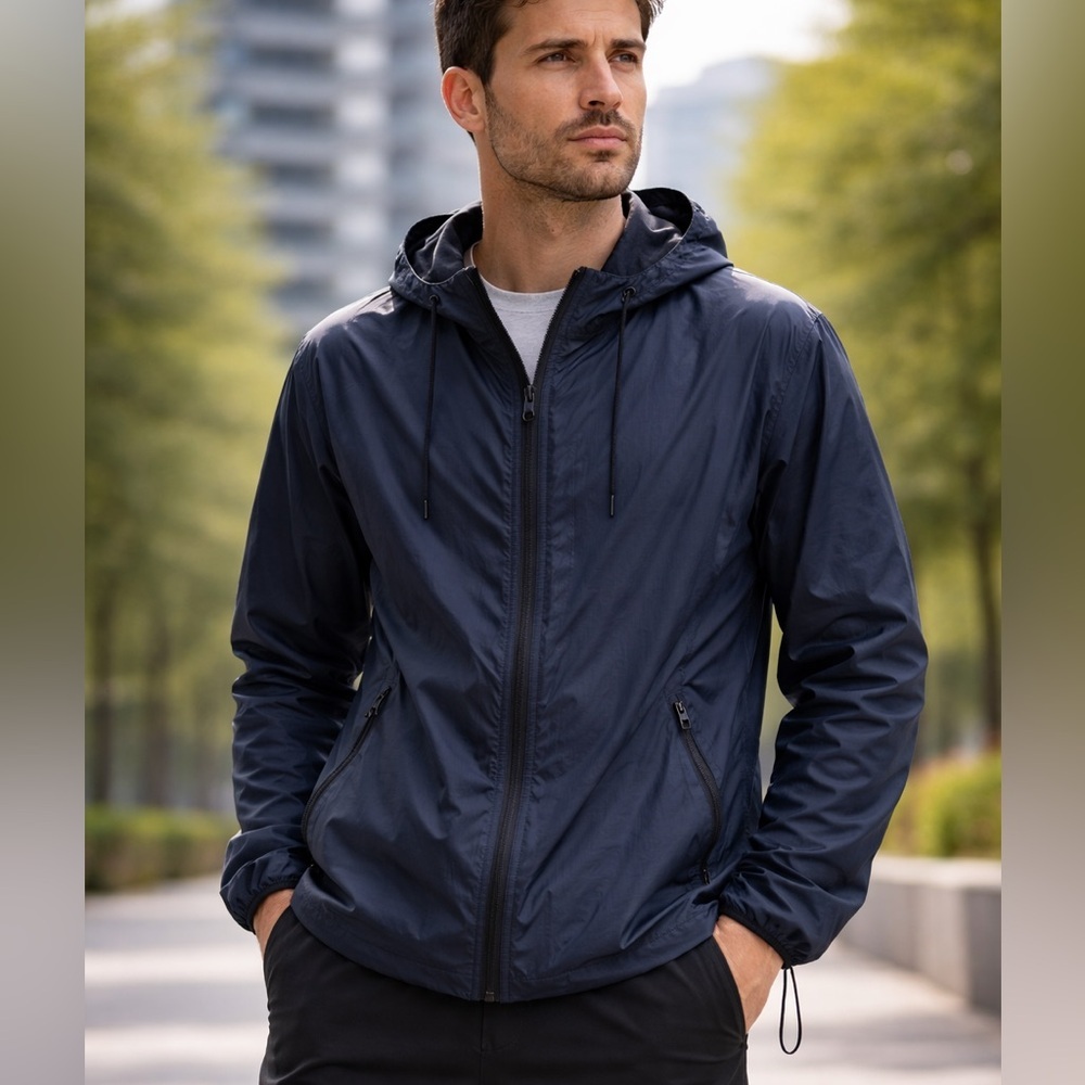 Helly Hansen Navy Lightweight Windbreaker Jacket Hooded XL